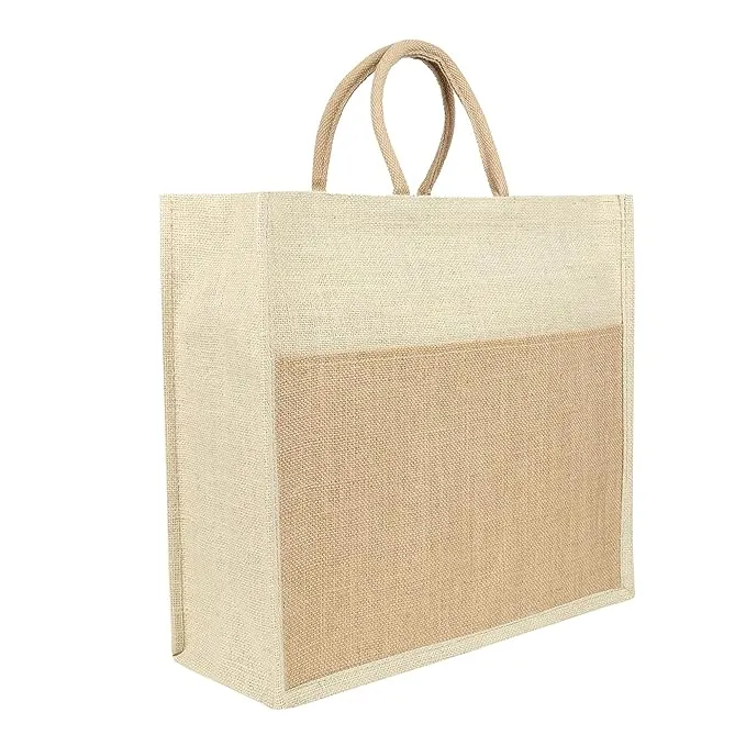 Large Eco-Friendly Jute Shopping Bag with Zipper and Reinforced Handles