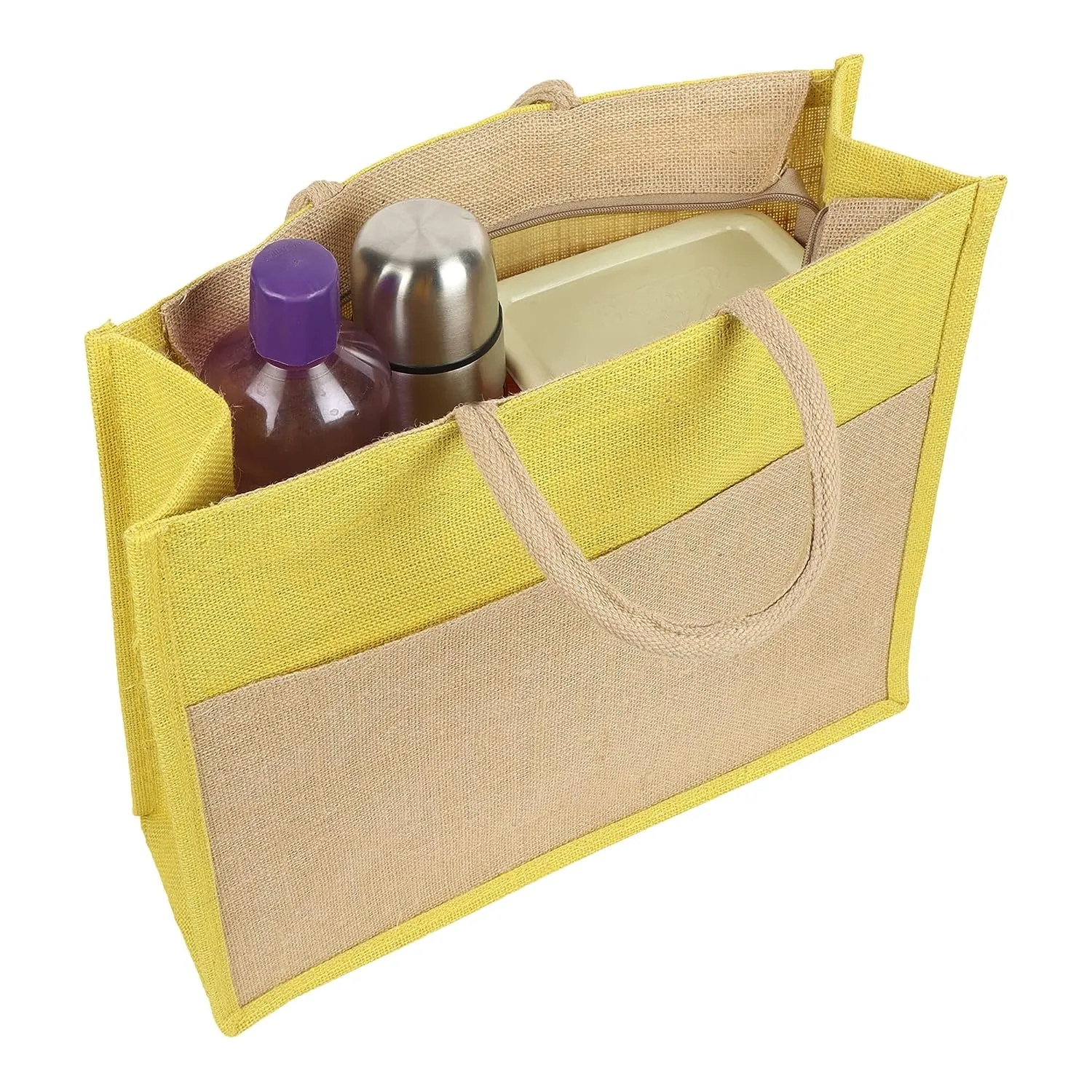Large Eco-Friendly Jute Shopping Bag with Zipper and Reinforced Handles