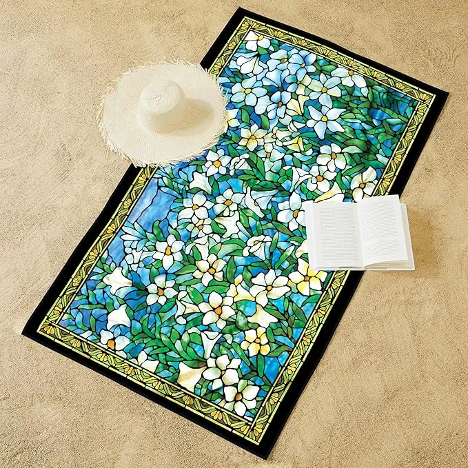 Large Oversized Microfiber Beach Towel - 40x63 Inches, Sand-Free, Quick-Drying, Ultra-Soft, Ideal for Travel, Pool, and Yoga - Includes Matching Drawstring Travel Pouch, Tiffany Field of Lilies