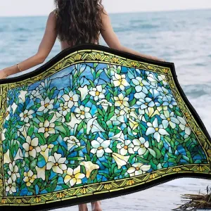 Large Oversized Microfiber Beach Towel - 40x63 Inches, Sand-Free, Quick-Drying, Ultra-Soft, Ideal for Travel, Pool, and Yoga - Includes Matching Drawstring Travel Pouch, Tiffany Field of Lilies