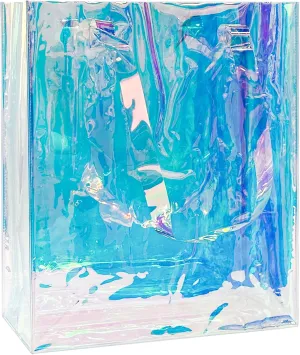 Large Purple Holographic Tote Shopping Bag Waterproof Sandproof Iridescent Beach Totes Bags with Handle for Women