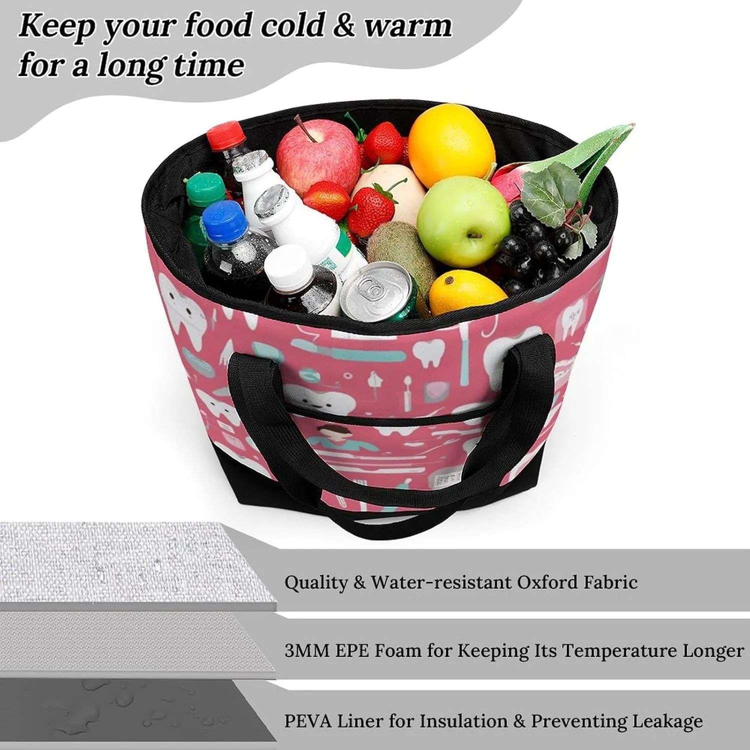 Large Thermal Shopping Tote Bag Travel Friendly Fashion Handbag Commuter Bag