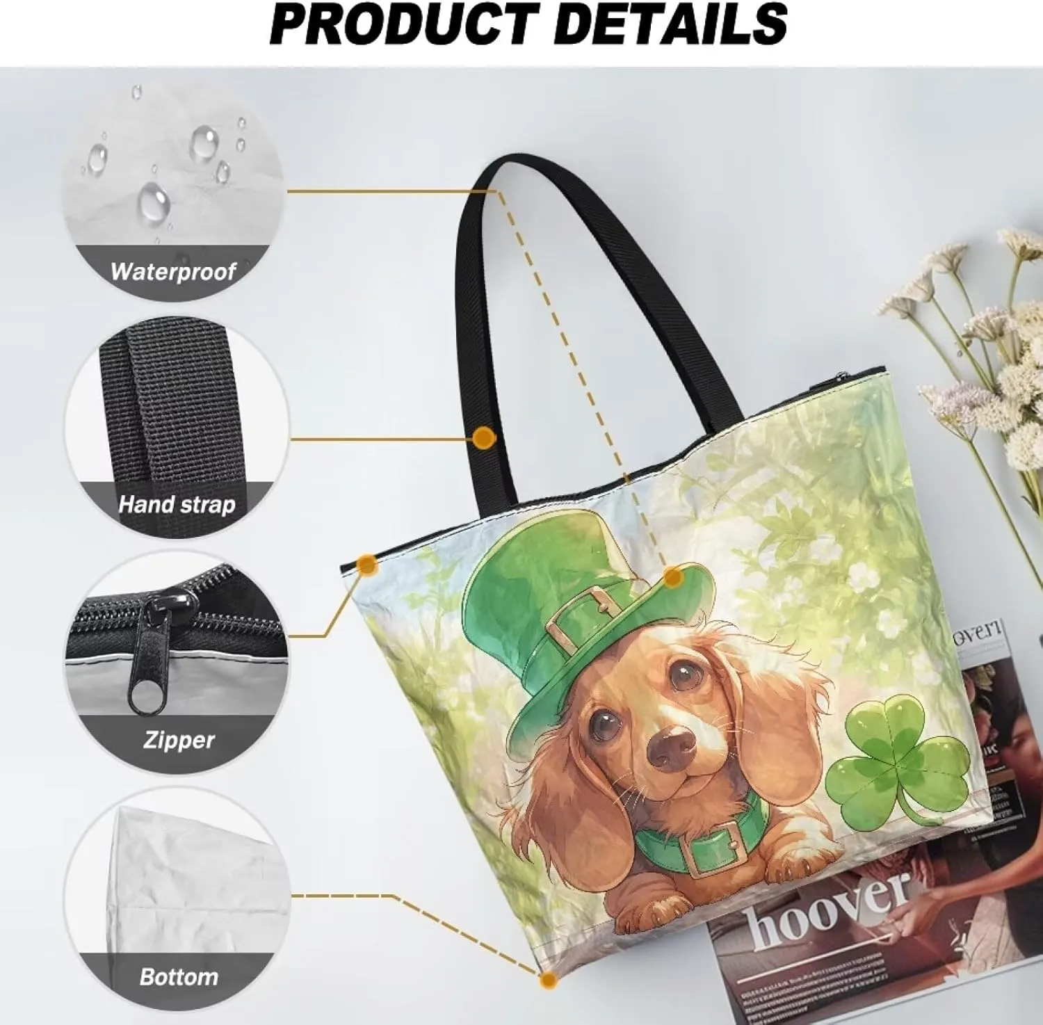Large Zipper Tote Bag for Gym Work, Holiday Theme Recycle Paper Tote Bags with Handles Reusable Grocery Bag