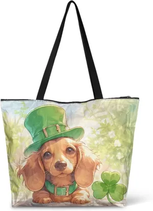 Large Zipper Tote Bag for Gym Work, Holiday Theme Recycle Paper Tote Bags with Handles Reusable Grocery Bag