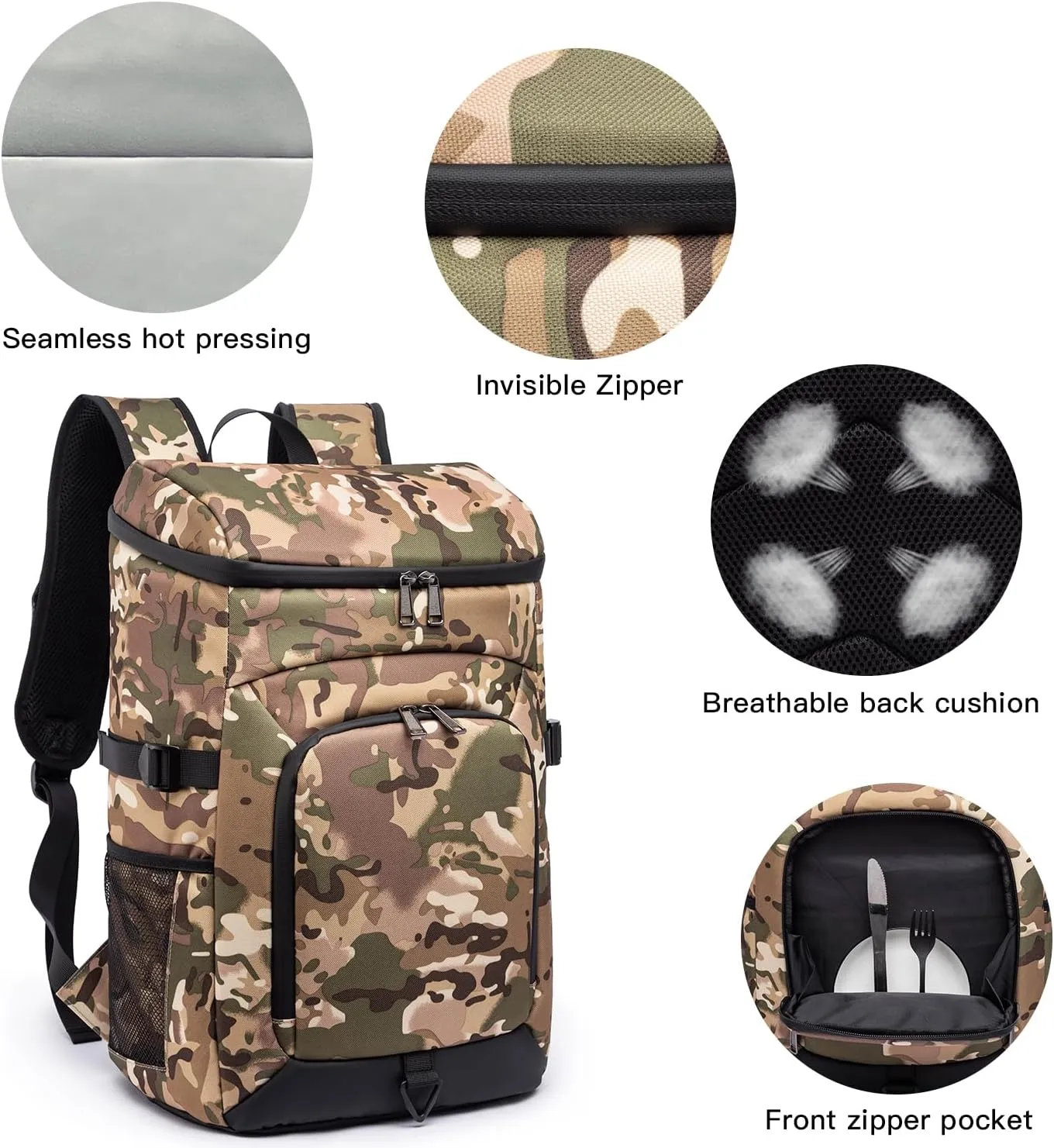 Laripwit 54/40 Cans Backpack Cooler Insulated Leak-Proof Large Cooler Backpack Double Deck Lunch Backpack for Men Women - Perfect Soft Cooler Bag for Tactical, Camping, Picnic, Beach, Hiking