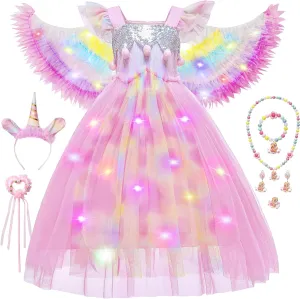 Latocos Girls Unicorn Dress Costume Toddler Light Up Princess Dress Up Clothes Unicorn Toys Halloween Birthday Gifts