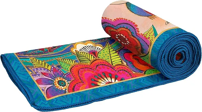 Laurel Burch Mikayla Large Oversized Microfiber Beach Towel - 40x63 Inches, Sand-Free, Quick-Drying, Ultra-Soft, Ideal for Travel, Pool, Yoga, and Camping - Includes Matching Drawstring Travel Pouch