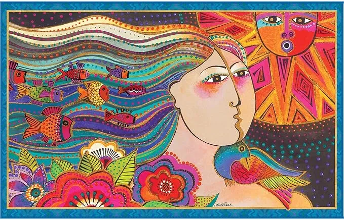 Laurel Burch Mikayla Large Oversized Microfiber Beach Towel - 40x63 Inches, Sand-Free, Quick-Drying, Ultra-Soft, Ideal for Travel, Pool, Yoga, and Camping - Includes Matching Drawstring Travel Pouch
