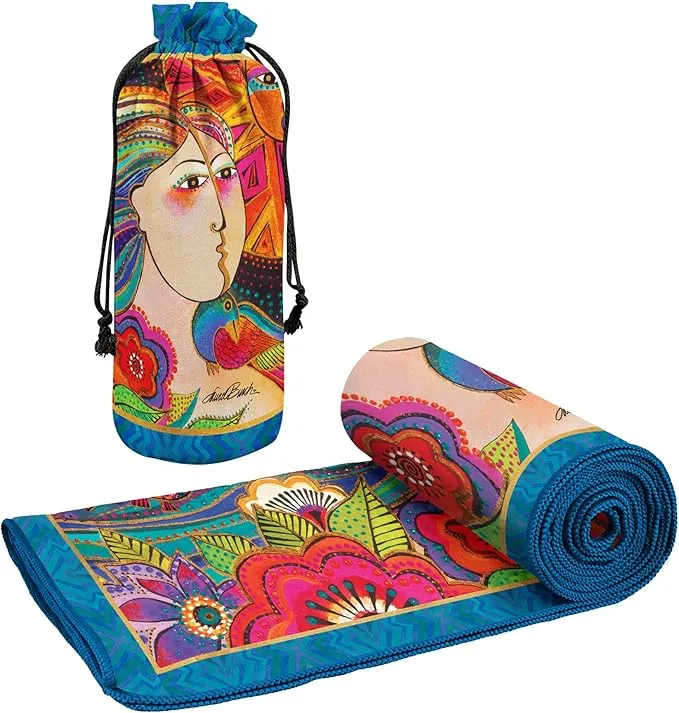 Laurel Burch Mikayla Large Oversized Microfiber Beach Towel - 40x63 Inches, Sand-Free, Quick-Drying, Ultra-Soft, Ideal for Travel, Pool, Yoga, and Camping - Includes Matching Drawstring Travel Pouch