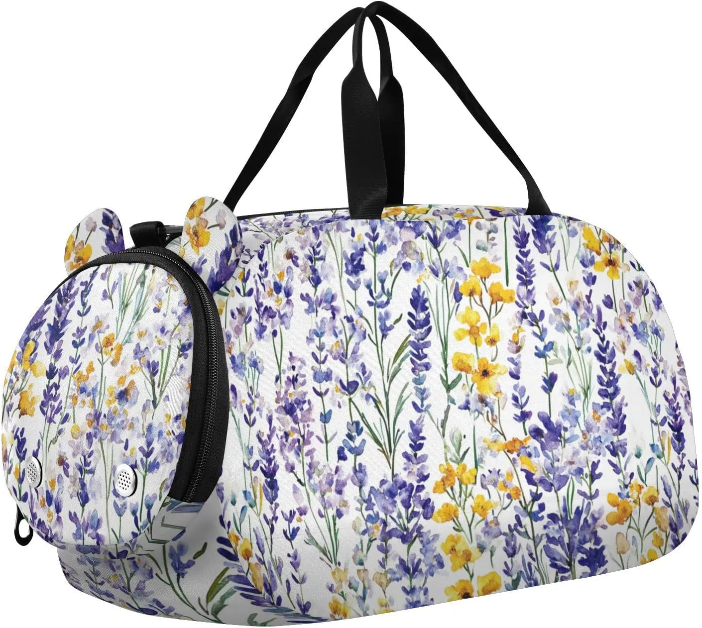 Lavender Flowers Purple and Yellow Duffel Bag with Shoes Compartment Lightweight Sports Bag Travel Tote for Travel, Sports, Fitness & Workout