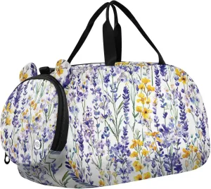 Lavender Flowers Purple and Yellow Duffel Bag with Shoes Compartment Lightweight Sports Bag Travel Tote for Travel, Sports, Fitness & Workout