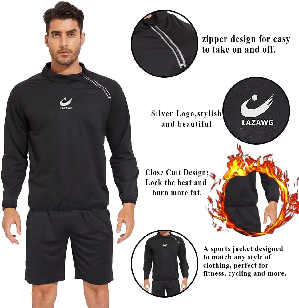 LAZAWG Sweat Suit for Men Sauna Shirt Slimming Body Shaper Fitness Sauna Jacket Mens Exercise Gym Running