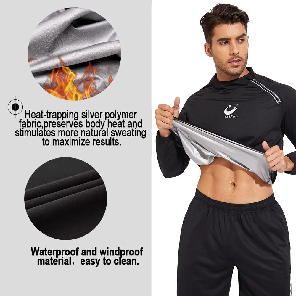 LAZAWG Sweat Suit for Men Sauna Shirt Slimming Body Shaper Fitness Sauna Jacket Mens Exercise Gym Running