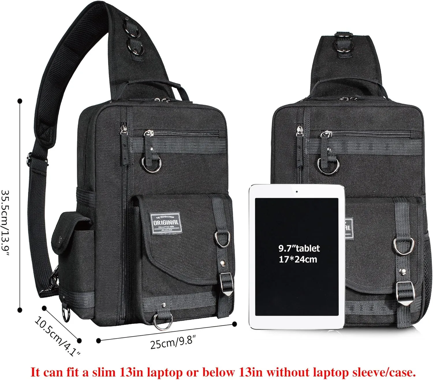Leaper Messenger Bag Outdoor Cross Body Bag Sling Bag Shoulder Bag Black