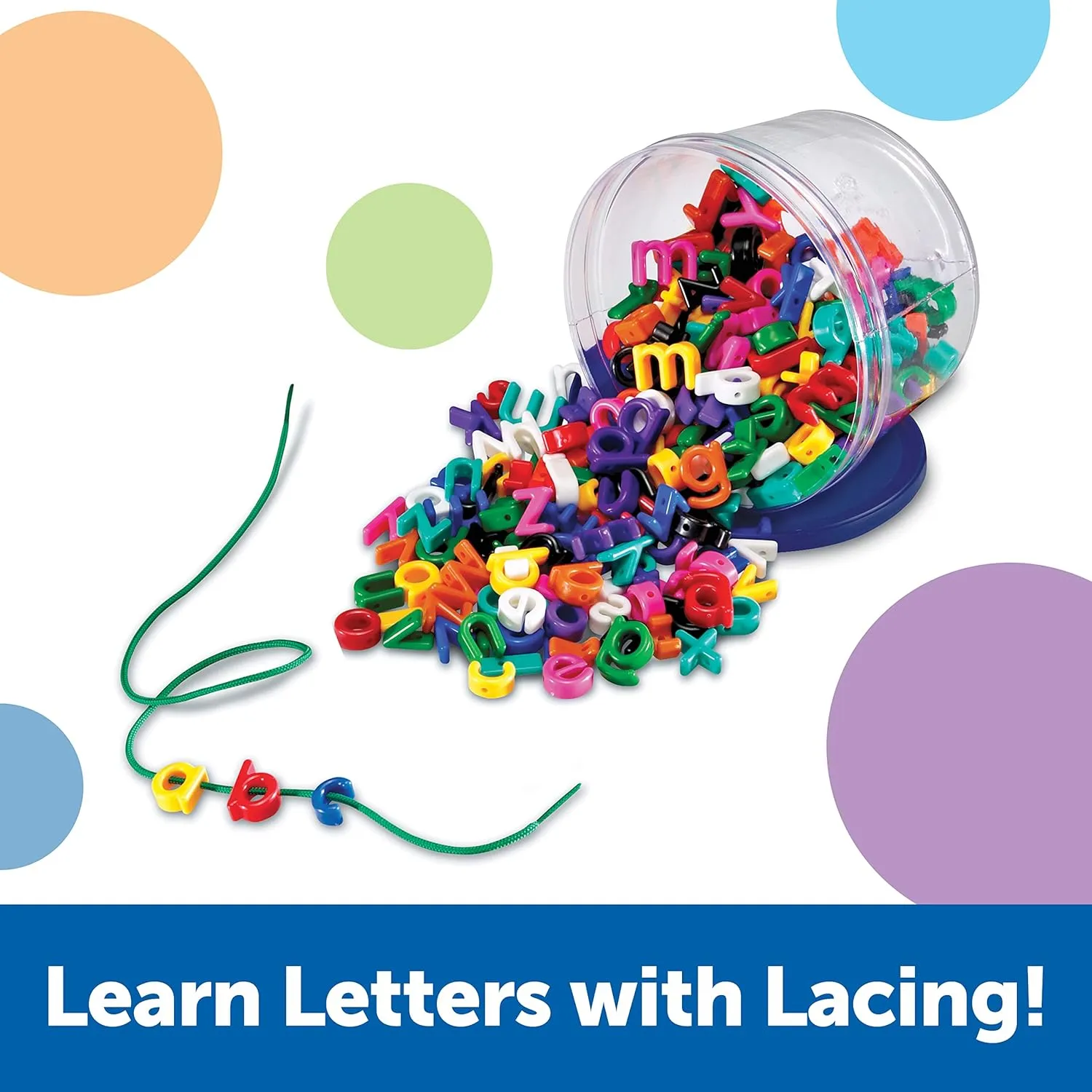Learning Resources Lowercase Lacing Letters - 275 Pieces, Ages 3 , Toddler Alphabet Learning Toys, Letter Beads for Kids, Homeschool Supplies, Alphabet Beads, Early Spelling,Back to School Supplies