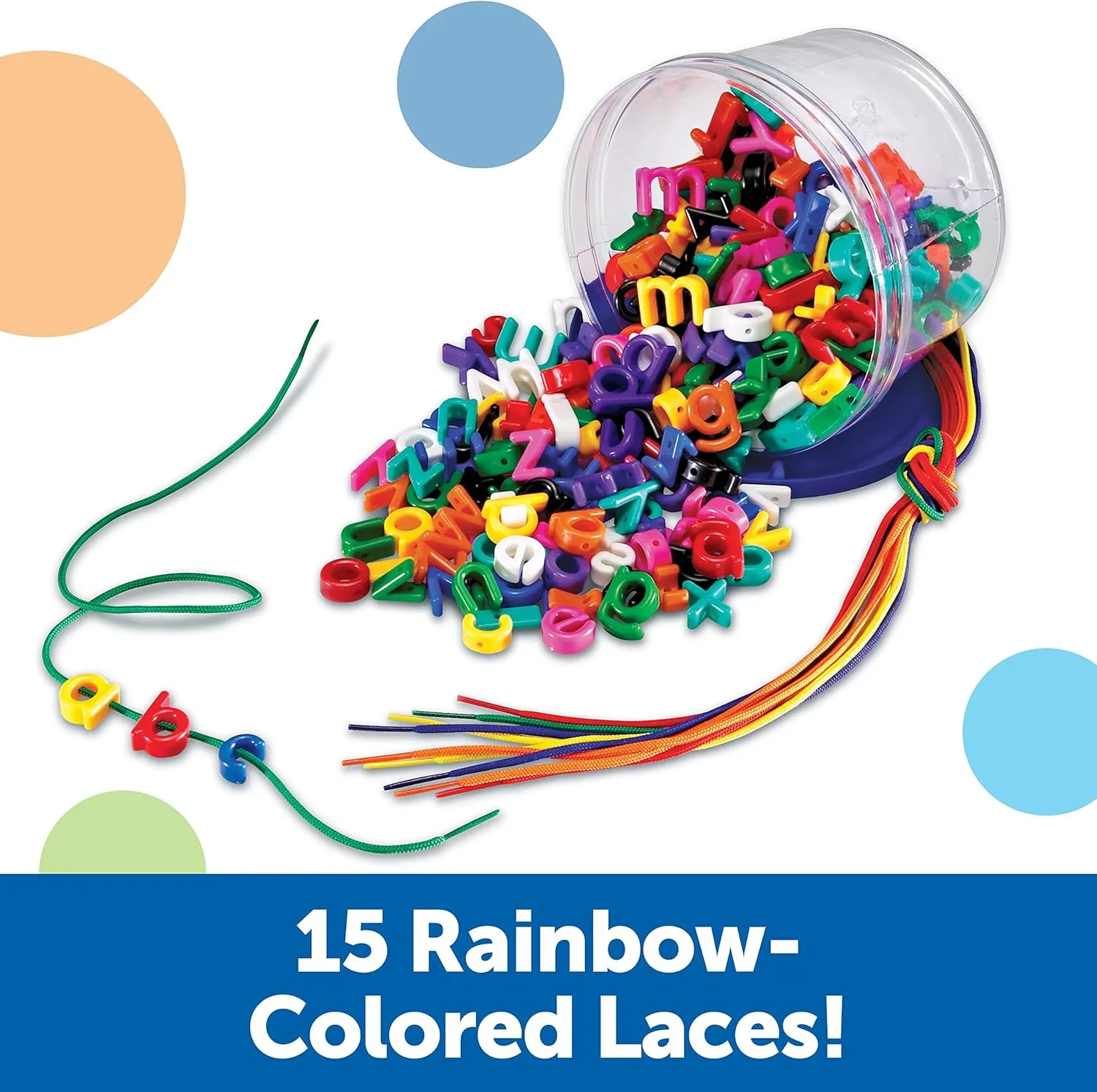 Learning Resources Lowercase Lacing Letters - 275 Pieces, Ages 3 , Toddler Alphabet Learning Toys, Letter Beads for Kids, Homeschool Supplies, Alphabet Beads, Early Spelling,Back to School Supplies