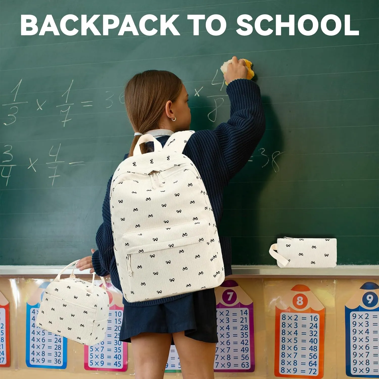 LEDAOU Backpack for Girls School Bag Kids Bookbag Teen Backpack Set Daypack with Lunch Bag and Pencil Case