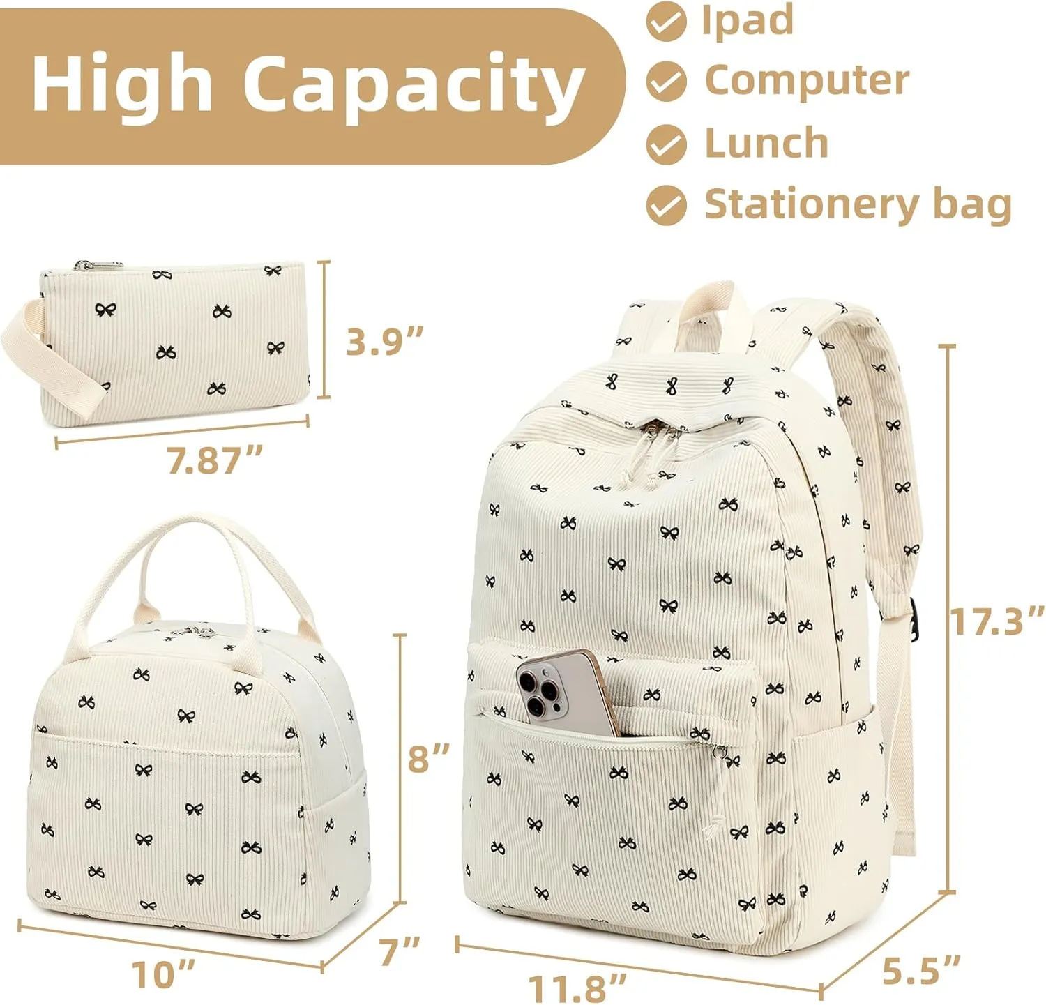 LEDAOU Backpack for Girls School Bag Kids Bookbag Teen Backpack Set Daypack with Lunch Bag and Pencil Case