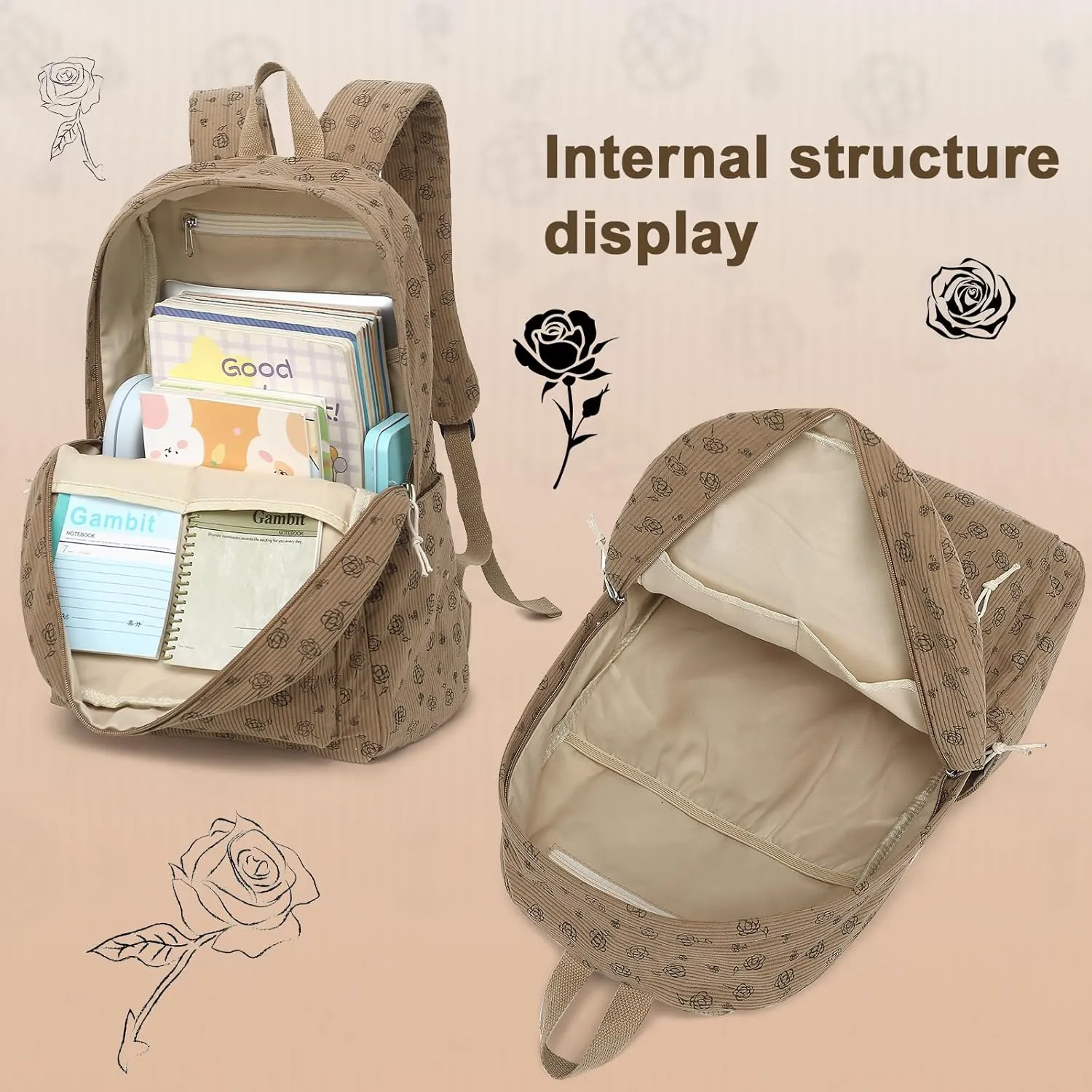 LEDAOU Backpack for Girls School Bag Kids Bookbag Teen Backpack Set Daypack with Lunch Bag and Pencil Case