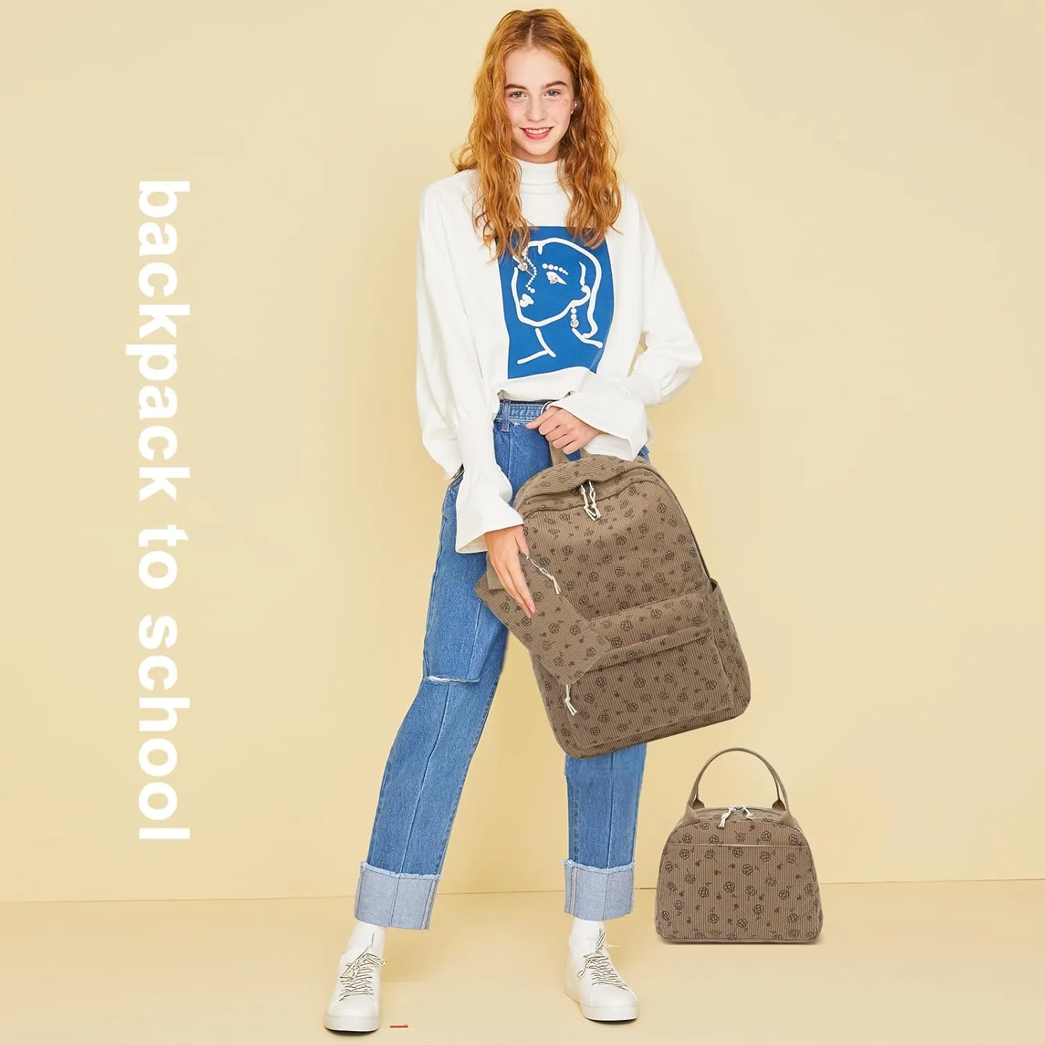 LEDAOU Backpack for Girls School Bag Kids Bookbag Teen Backpack Set Daypack with Lunch Bag and Pencil Case