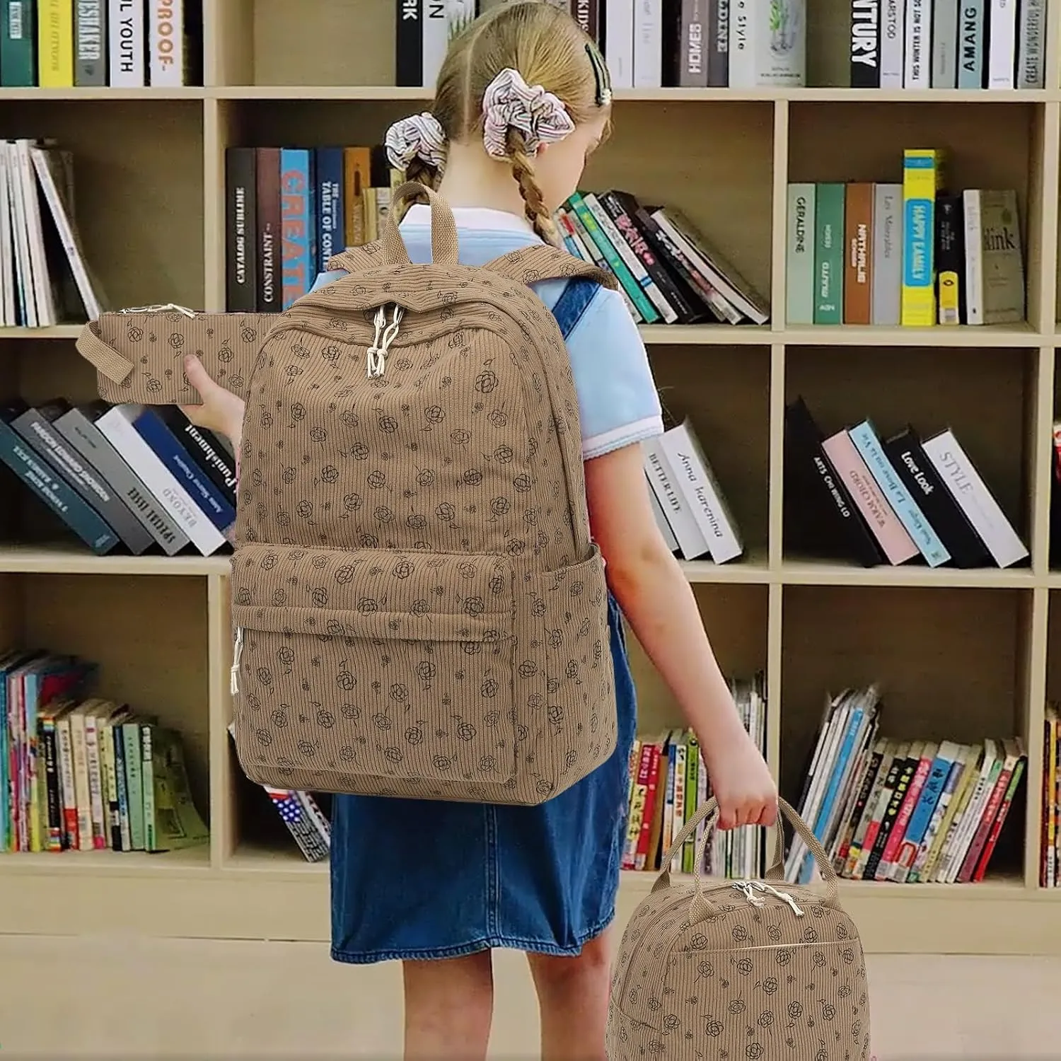 LEDAOU Backpack for Girls School Bag Kids Bookbag Teen Backpack Set Daypack with Lunch Bag and Pencil Case