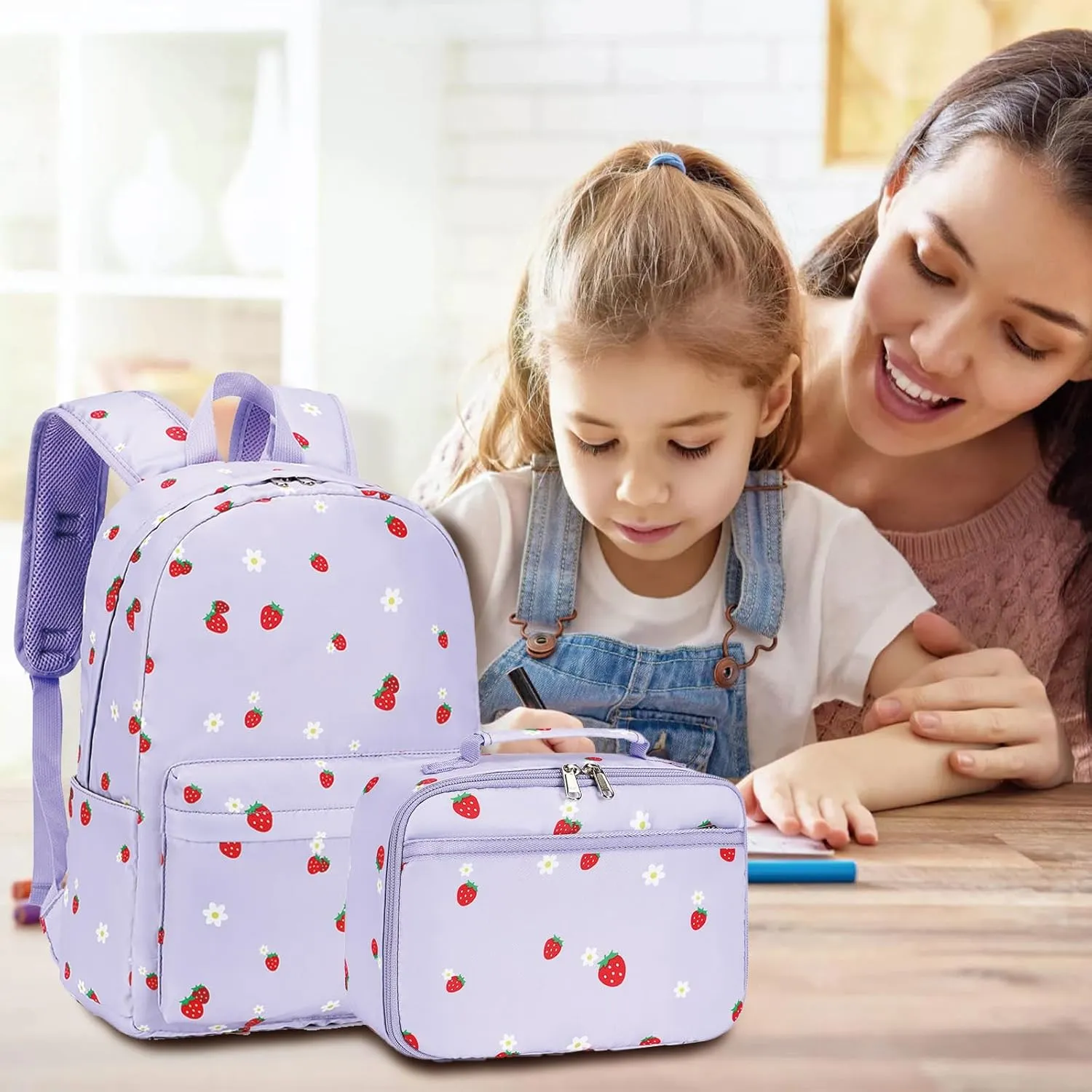 LEDAOU Kids School Backpack with Lunch Box for Boys Girls Kindergarten BookBag School Bag Preschool Toddler Backpack