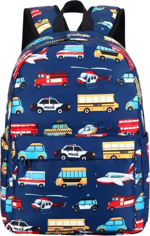 LEDAOU Toddler Kids Backpack for Boys Car Pattern Preschool Kindergarten School Backpack Bookbag School Bag with Chest Strap (Car Airplane)