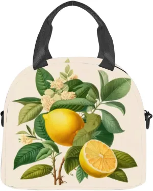 Lemon citrus limon plant fruits and flowers as the vintage botanical Insulated Adult Lunch Bag with Shoulder Strap for Women Lightweight Reusable Portable Freezable Lunch Tote Bag for Work Picnic
