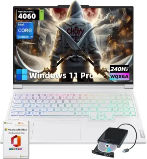 Lenovo Legion 7i Gaming Laptop - 16" WQXGA 240Hz Display | Intel 20-core i7-14700HX | GeForce RTX 4060 | 32GB DDR5   1TB SSD | Windows 11 Pro   Free Office Pro | Copilot - Glacier White