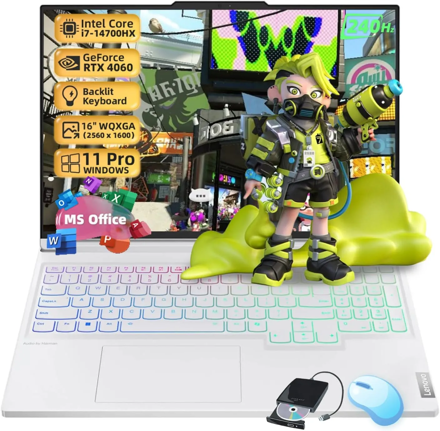 Lenovo Legion 7i Gaming Laptop - 16" WQXGA IPS 240Hz Display, Intel 20-Core i7-14700HX, GeForce RTX 4060, 32GB DDR5, 1TB SSD, Backlit KB, Fingerprint, Windows 11 Pro, w/DVD Drive