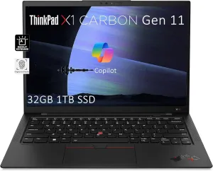 Lenovo ThinkPad X1 Carbon Gen 11 Business Laptop (14" FHD , Intel 10-Core i7-1365U, 32GB RAM, 1TB SSD), Fingerprint, 13.5-Hr Long Battery Life, Backlit, 1080p IR Webcam, Win 11 Pro w/AI Copilot