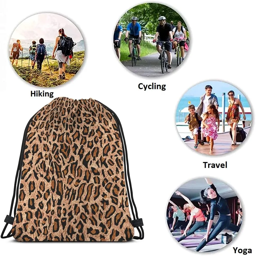 Leopard Skin Pattern Drawstring Bags Backpack Bag Animal Theme Print Style Big Cat Spot Fashion Safari Wild Sport Gym Sack Drawstring Bag String Bag Yoga Bag for Men Women
