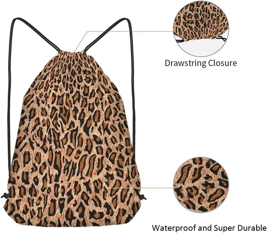 Leopard Skin Pattern Drawstring Bags Backpack Bag Animal Theme Print Style Big Cat Spot Fashion Safari Wild Sport Gym Sack Drawstring Bag String Bag Yoga Bag for Men Women