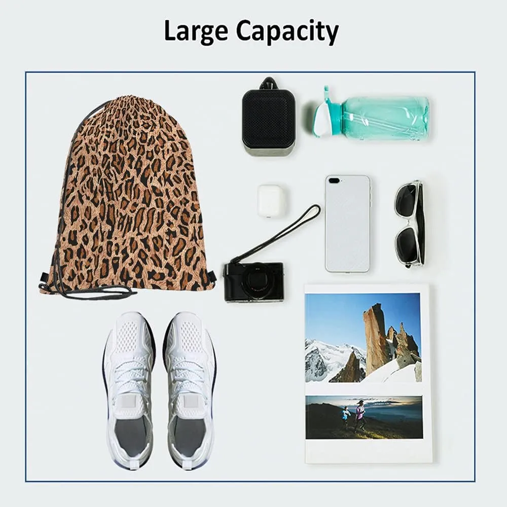 Leopard Skin Pattern Drawstring Bags Backpack Bag Animal Theme Print Style Big Cat Spot Fashion Safari Wild Sport Gym Sack Drawstring Bag String Bag Yoga Bag for Men Women