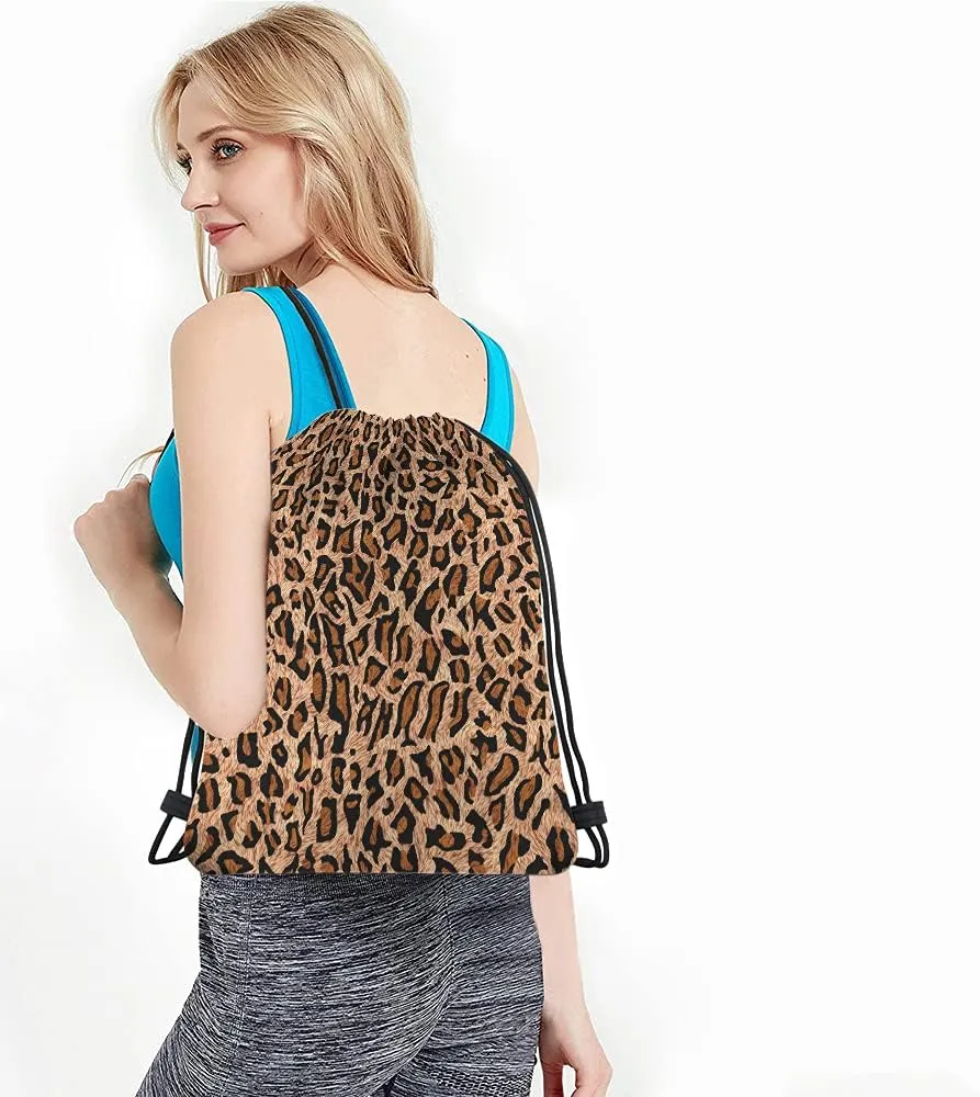 Leopard Skin Pattern Drawstring Bags Backpack Bag Animal Theme Print Style Big Cat Spot Fashion Safari Wild Sport Gym Sack Drawstring Bag String Bag Yoga Bag for Men Women