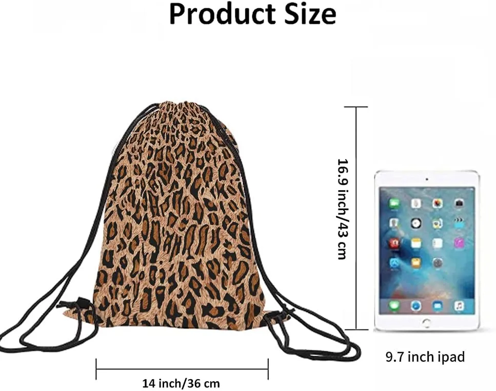 Leopard Skin Pattern Drawstring Bags Backpack Bag Animal Theme Print Style Big Cat Spot Fashion Safari Wild Sport Gym Sack Drawstring Bag String Bag Yoga Bag for Men Women