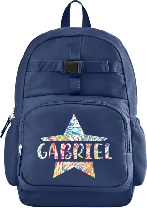 Let's Make Memories Kids Backpack for School - Personalized Back to School - Bookbag with Lunch Box - Blue, Tie Dye Star