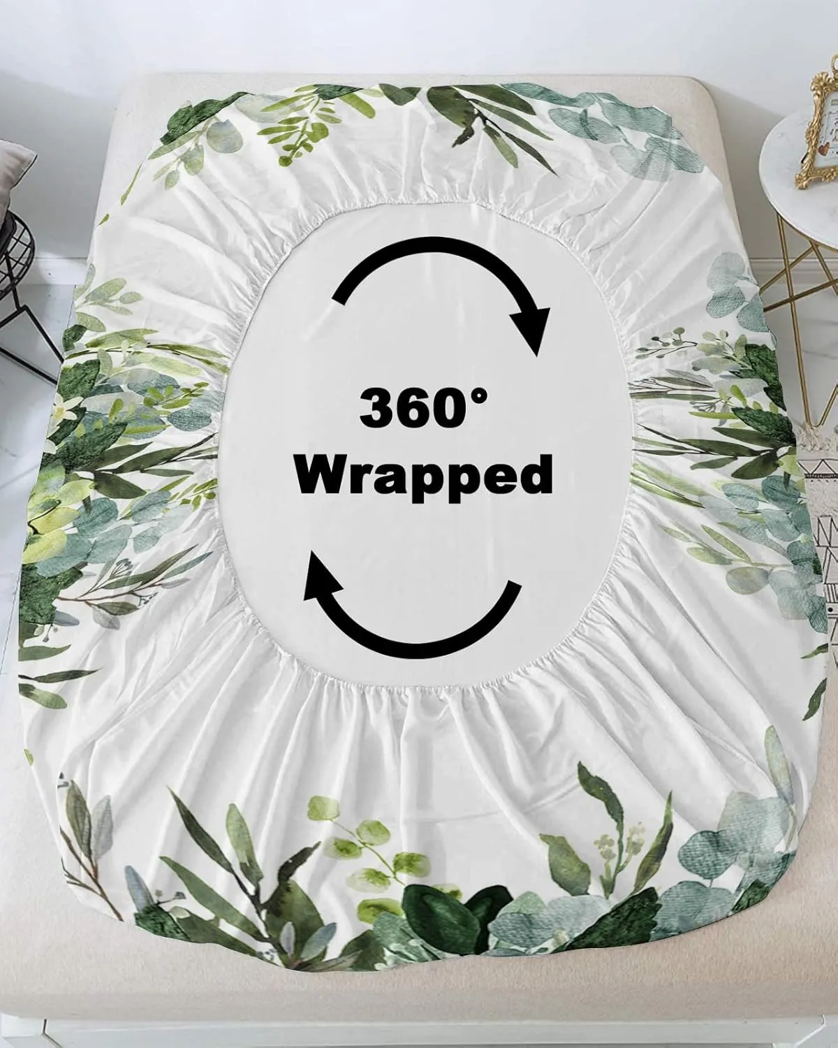 Letter B Twin Fitted Sheets Deep Pocket Up to 16", Pastoral Boho Eucalyptus Leaf Soft Single Mattress Cover with 1 Farm Green Botanical Decorative Pillowcase Bedsheet Set for Boys Girls Dorm Room