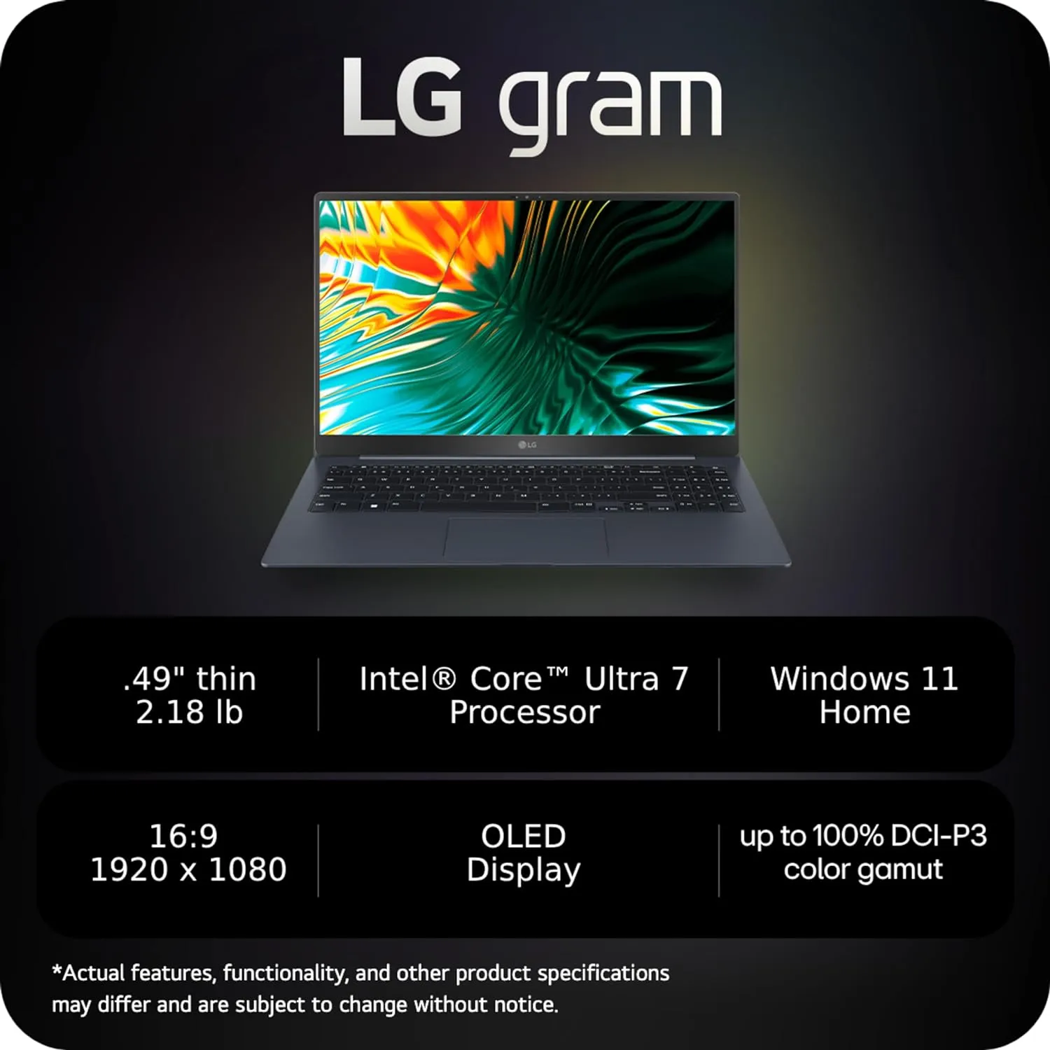 LG gram Superslim 15.6-inch Ultra Thin and Lightweight Laptop, Intel Evo Edition - AI-enabled Intel Core Ultra 7, 32GB RAM, 2TB SSD, Black