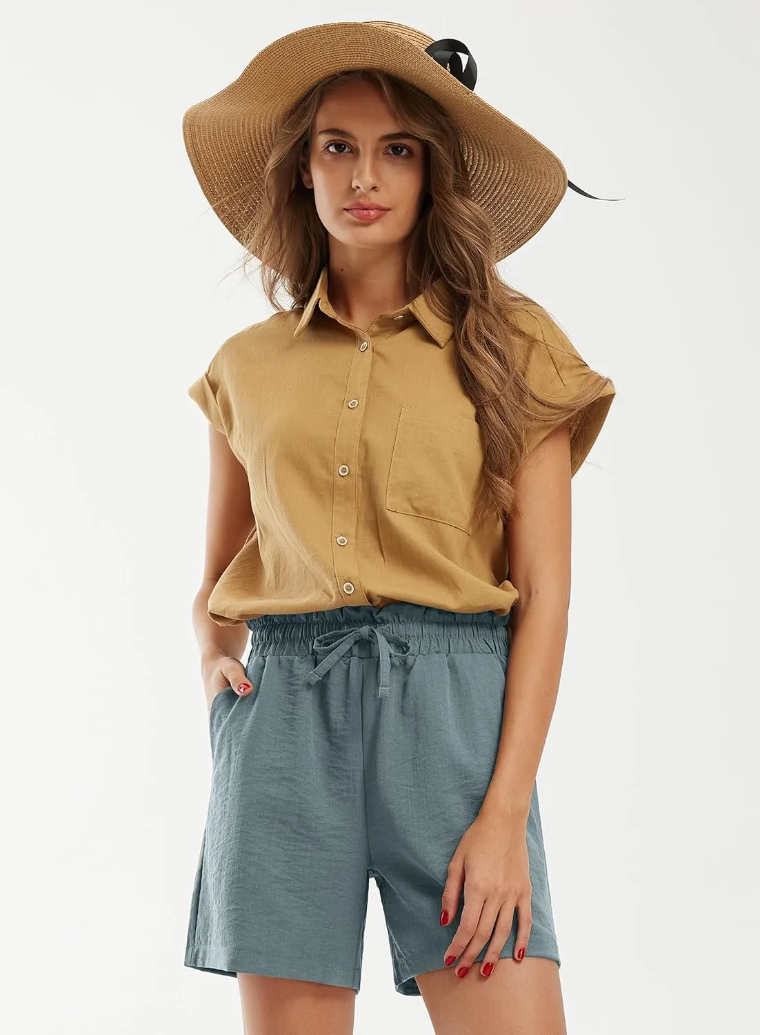 Libin Shorts for Women Linen Shorts High Waisted Lightweight Casual Summer Drawstring Beach Vacation Outfit