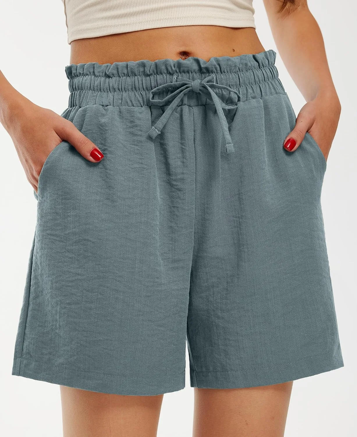 Libin Shorts for Women Linen Shorts High Waisted Lightweight Casual Summer Drawstring Beach Vacation Outfit