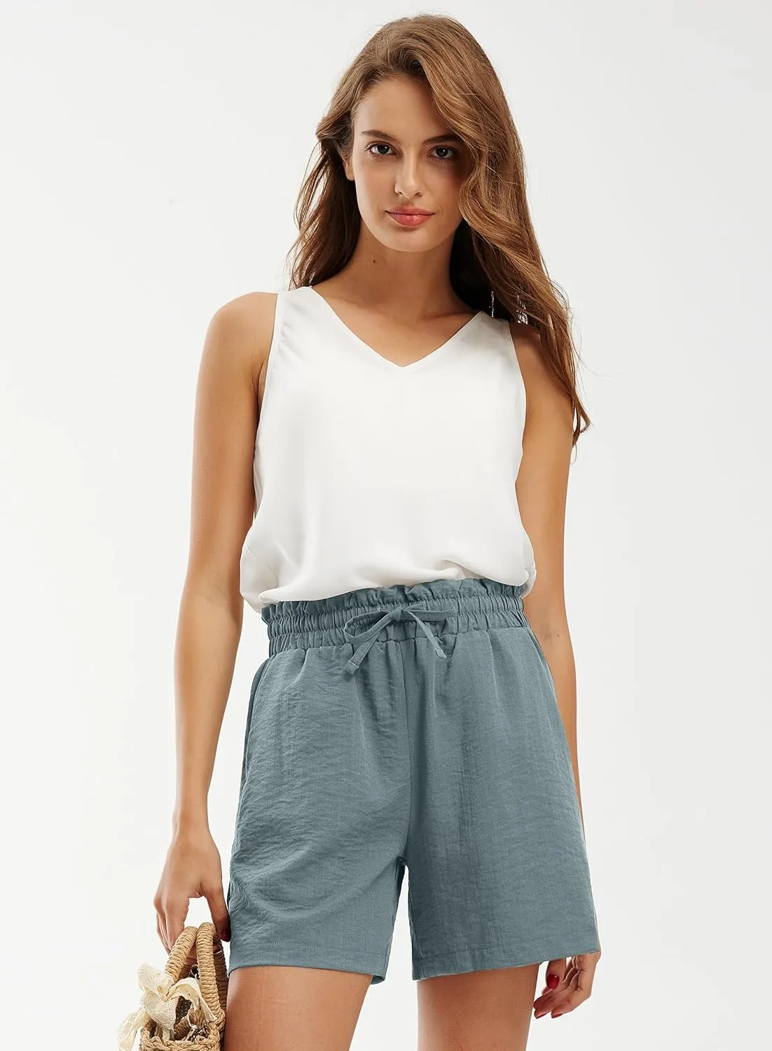 Libin Shorts for Women Linen Shorts High Waisted Lightweight Casual Summer Drawstring Beach Vacation Outfit