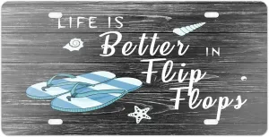 License Plate Watercolor Slippers Home Car License Plate Frame Life is Better in Flip Flops Metal Front License Plate Custom Beach Car Tags Car Plate Novelty License Plate Cover Frame 6 X 12 Inch