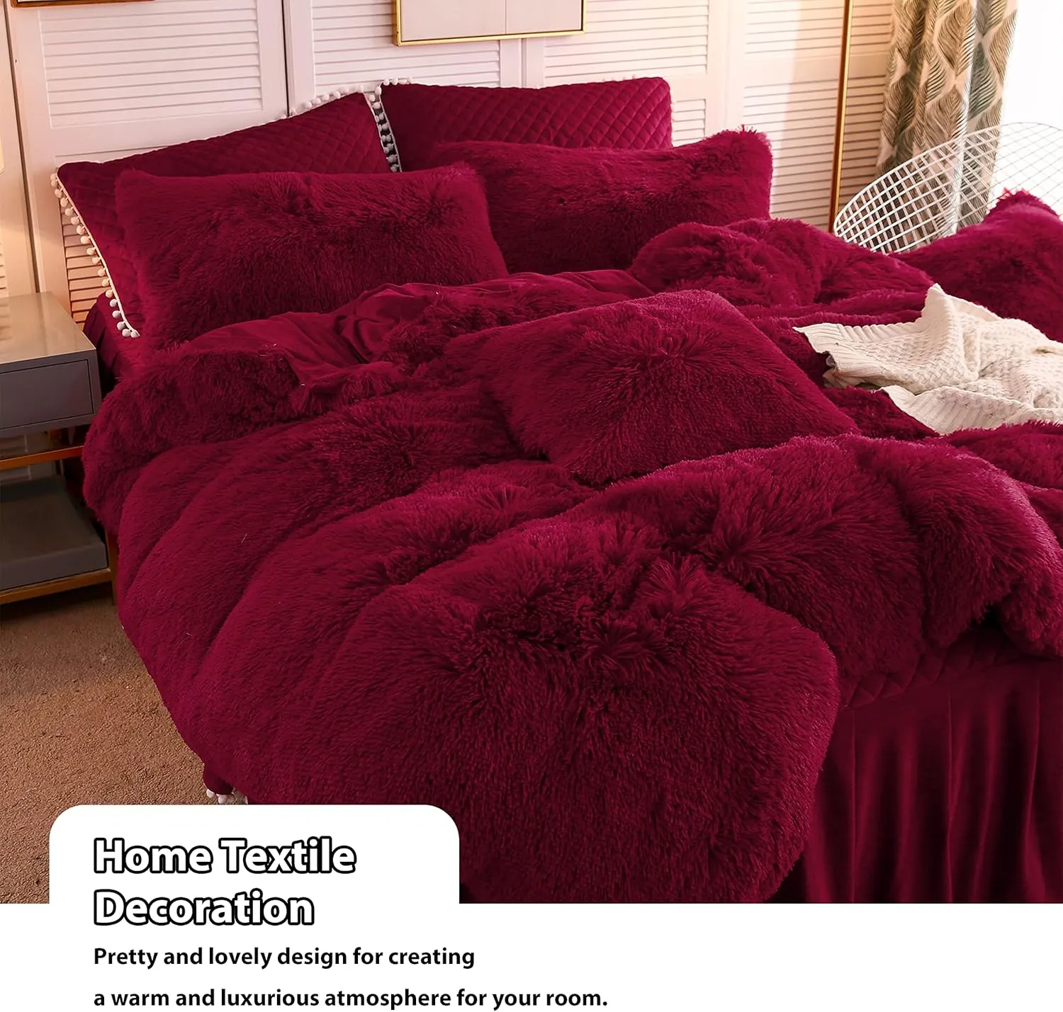 LIFEREVO 2 Pack Luxury Faux Fur Pillow Shams, Shaggy Plush Pillow Cases Christmas Pillowcases Decorative Soft Furry Pillow Covers with Zipper Closure for Home Bedroom, Standard Size(Burgundy,20"x26")