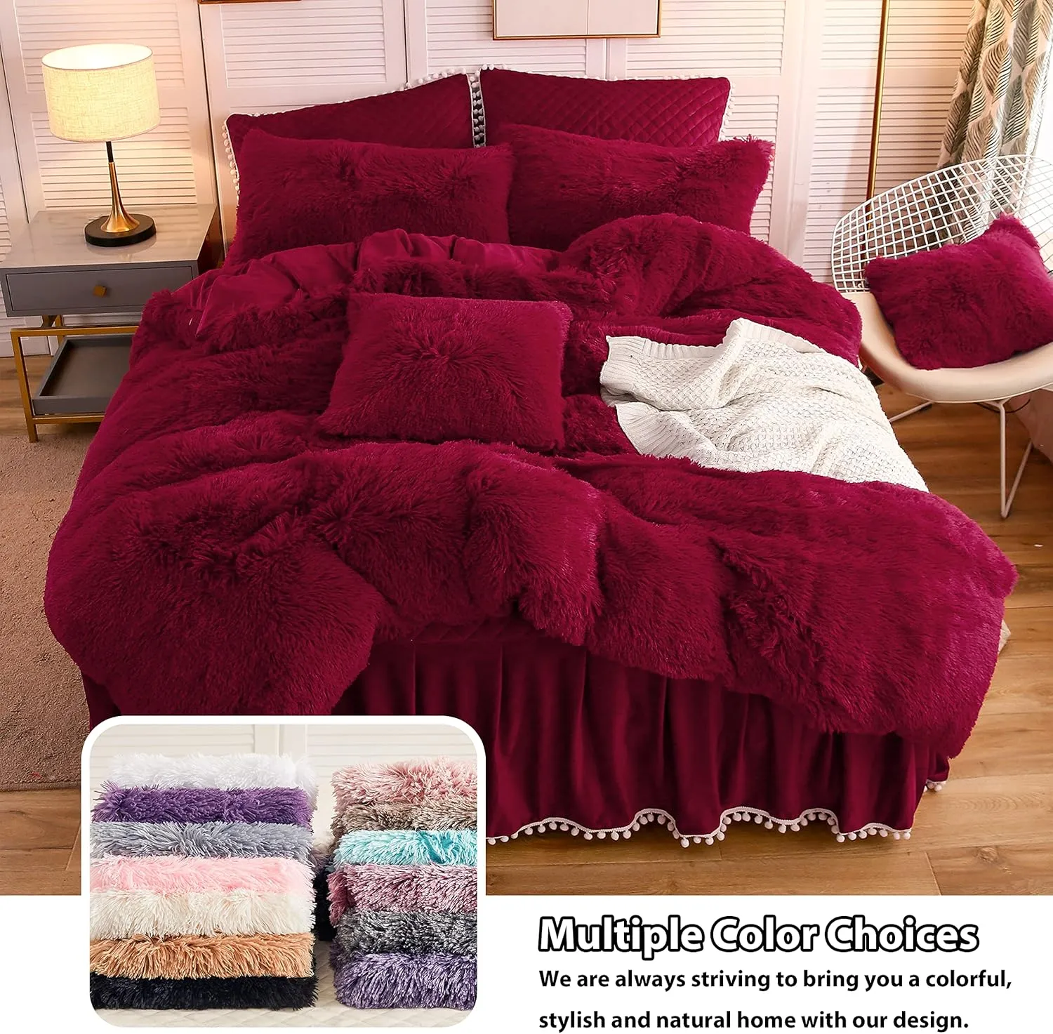 LIFEREVO 2 Pack Luxury Faux Fur Pillow Shams, Shaggy Plush Pillow Cases Christmas Pillowcases Decorative Soft Furry Pillow Covers with Zipper Closure for Home Bedroom, Standard Size(Burgundy,20"x26")