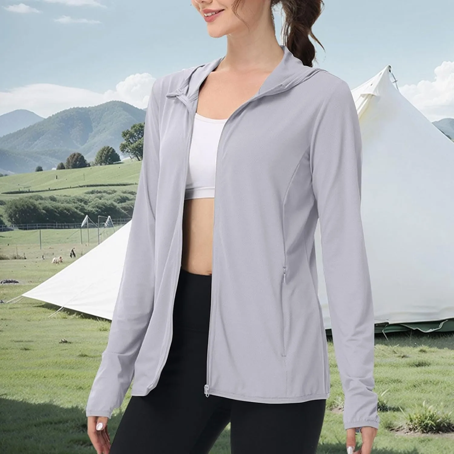 Light Jackets for Women Sun Protection Hiking Fishing Jacket UPF 50  Summer Beach Hoodies Zip Up Running Clothing