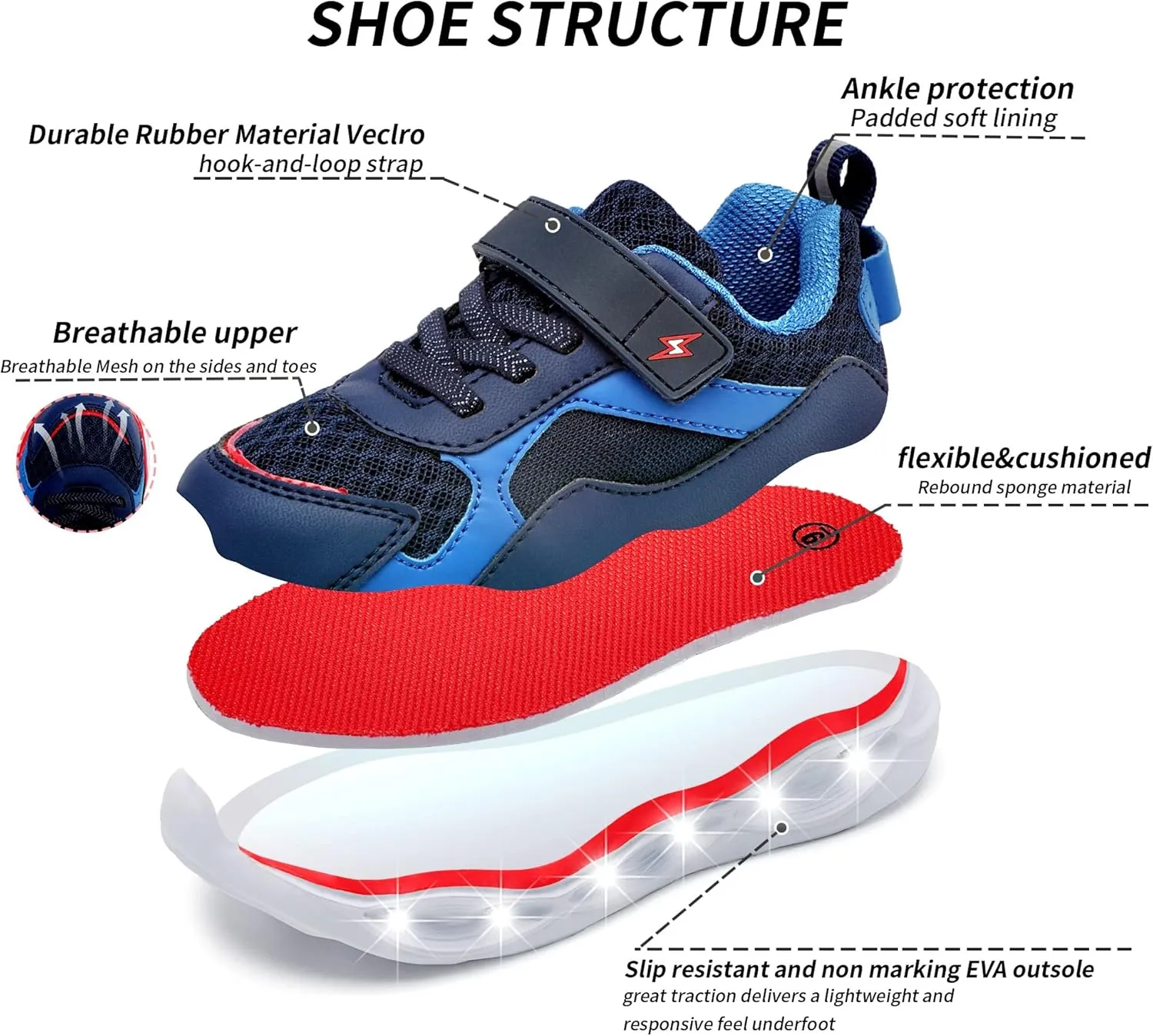Light Up Shoes Toddler Girls Boys Lightweight LED Flashing Glitter Mesh Breathable Adorable Sneakers for Toddler/Little Kid