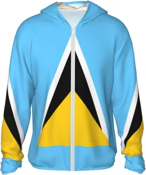 Lightweight UV Protection Sun Jacket, Flag of Saint Lucia Print Sportswear Hooded Sunblock Shirt for Outdoor