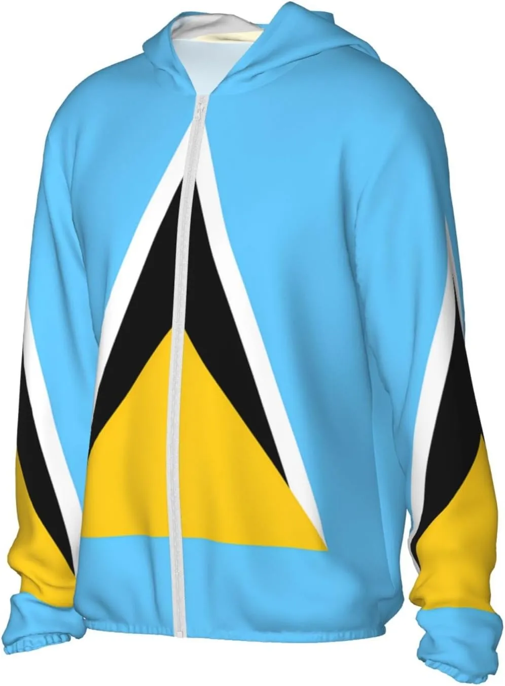 Lightweight UV Protection Sun Jacket, Flag of Saint Lucia Print Sportswear Hooded Sunblock Shirt for Outdoor