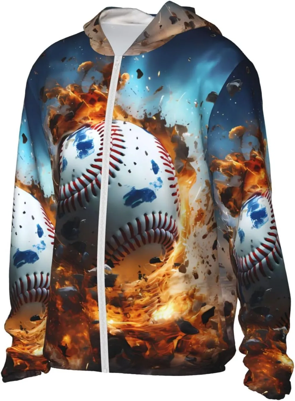 Lightweight UV Protection Sun Jacket, Hot Baseball Print Sportswear Hooded Sunblock Shirt for Outdoor